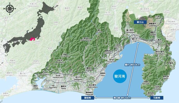 イラスト：駿河湾の位置と規模解説図