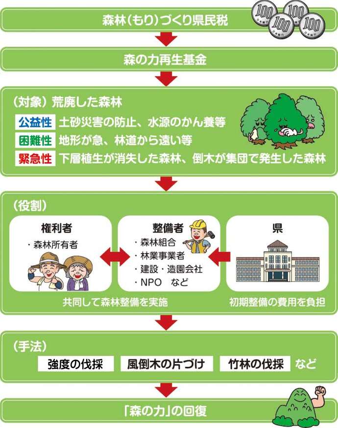 イラスト：森の力の回復までの流れ