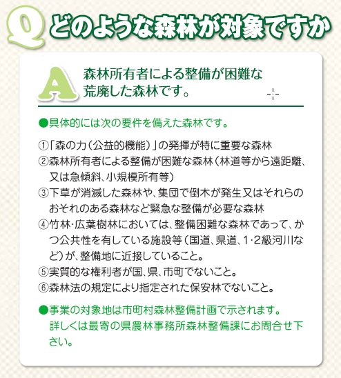 資料：対象となる森林は森林所有者による整備が困難な荒廃した森林です。