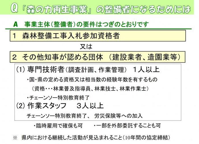 資料：森の力再生事業整備者の要件について