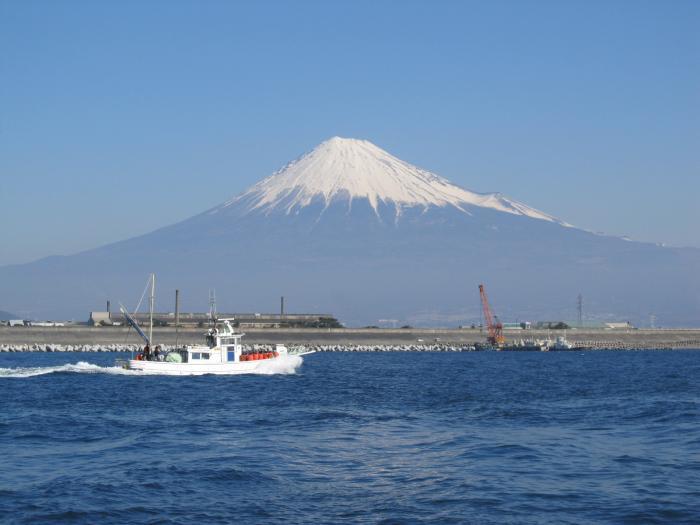 写真:しらす漁船と富士山