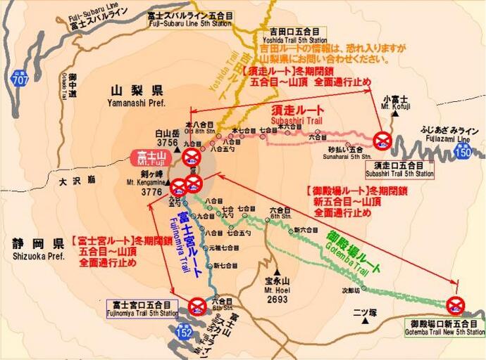 地図:富士山登山ルート