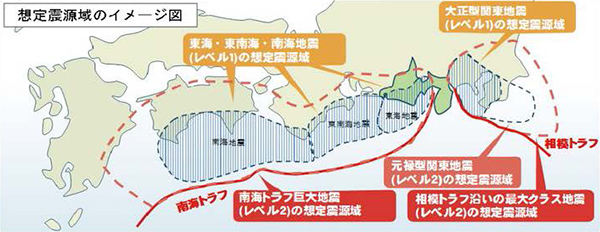 地図:想定震源域のイメージ図