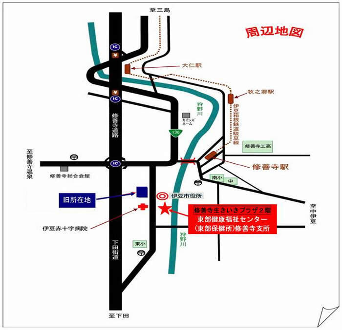 地図：修善寺支所の周辺