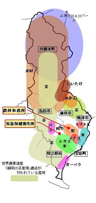 地図：主な農林産物の生産場所