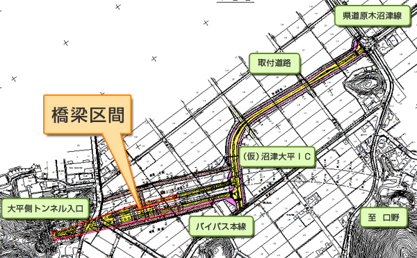 地図:橋梁区間とその付近