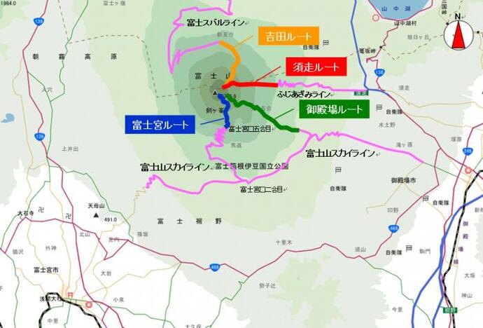 地図:富士登山のルート