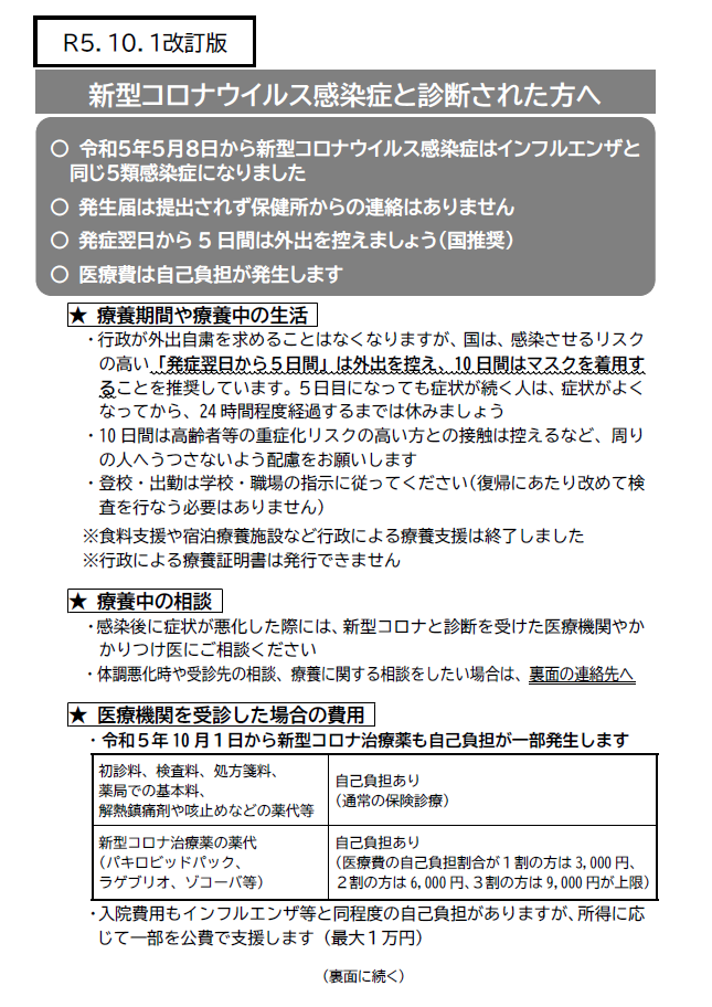 新型コロナウイルス感染症と診断された方へ