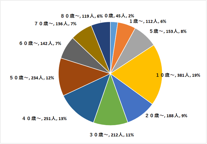 定点医療機関の年齢階級別患者数円グラフ