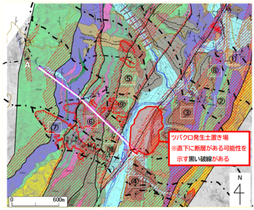 図:ツバクロ発生土置き場直下の断層(推定)