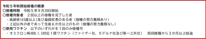 令和5年秋開始接種の概要