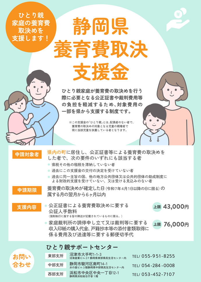 ひとり親家庭の養育費取決支援金案内