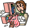 イラスト:クローゼットや引き出しが開けられ泥棒の足跡が残っている様子
