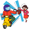 イラスト:バイクに乗った犯人が女性のショルダーバッグをひったくった様子