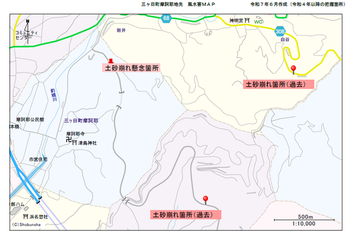 地図：三ケ日町摩訶耶地先　風水害マップ