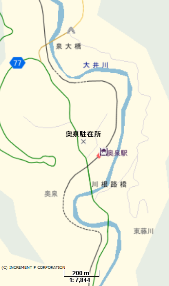 地図：奥泉駐在所周辺の建物を目印とした案内図