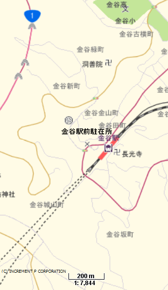 地図:金谷駅前駐在所周辺の建物を目印とした案内図