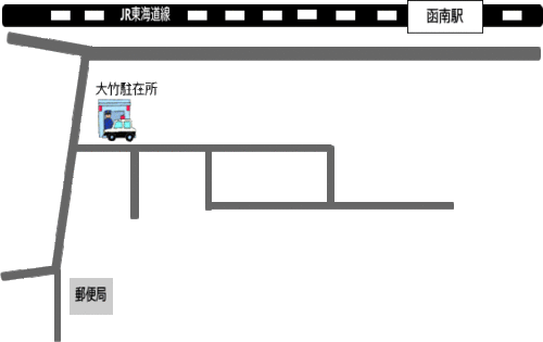 地図:JR東海道線函南駅から大竹駐在所までの案内図