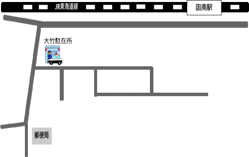 地図：JR東海道線函南駅から大竹駐在所までの案内図